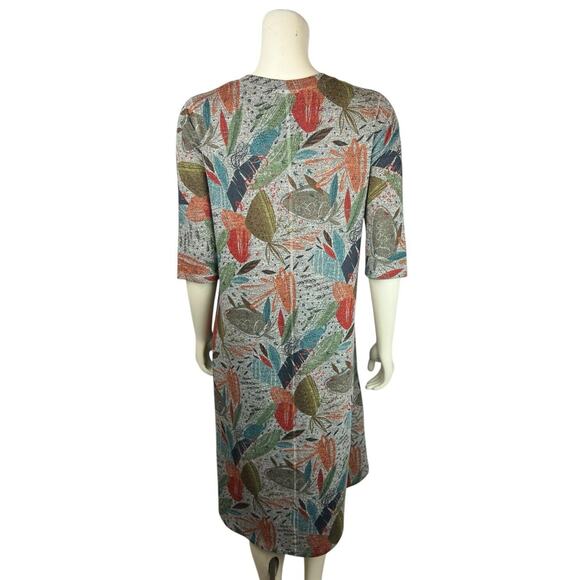 INOAH Abstract Print Half Sleeve Dress Size L Gray Swing Flare Art to Wear Large - Picture 4 of 13